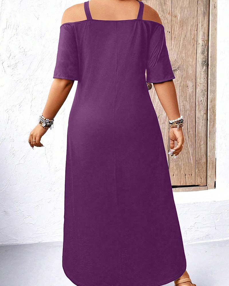 Kleid Einfarbig V-Ausschnitt Off-Shoulder Lang