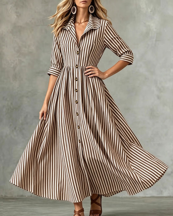 Kleid Hemdkragen Taille Gestreift