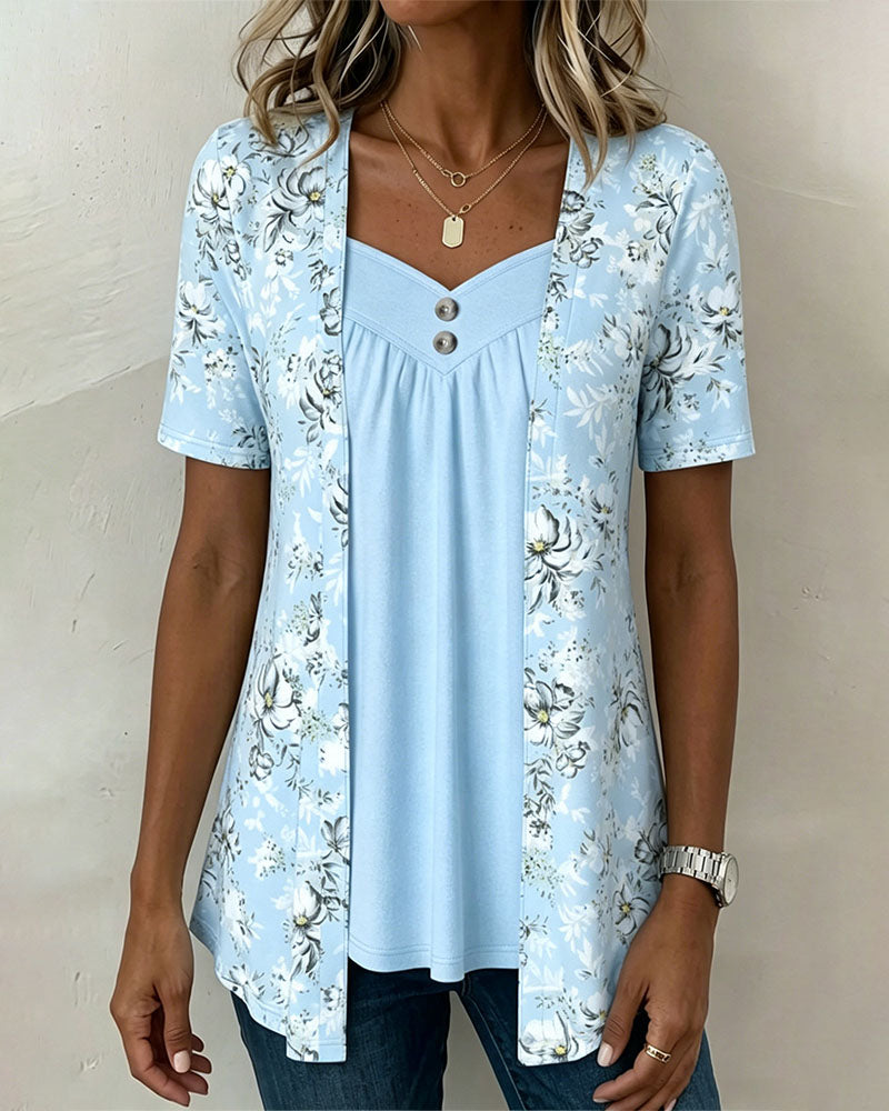 T-Shirt Blumenprint Falsch Zweiteilig