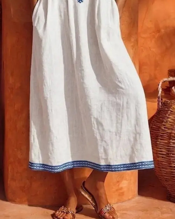 Kleid V-Ausschnitt Bohemian Weiter Rock Tasche