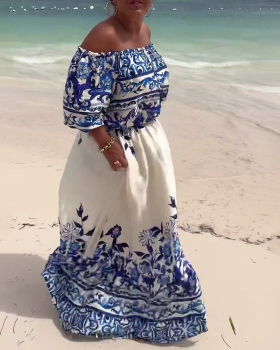 Kleid Off-Shoulder Bedruckt Resort