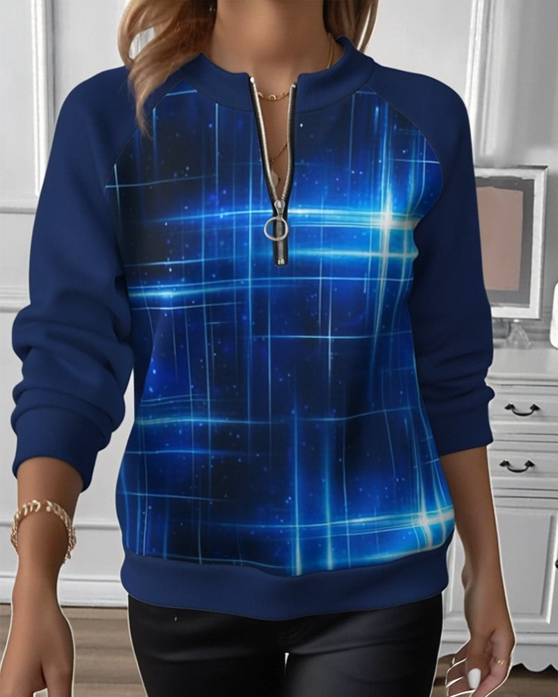 Sweatshirt Halb Reißverschluss Farbverlauf Modisch