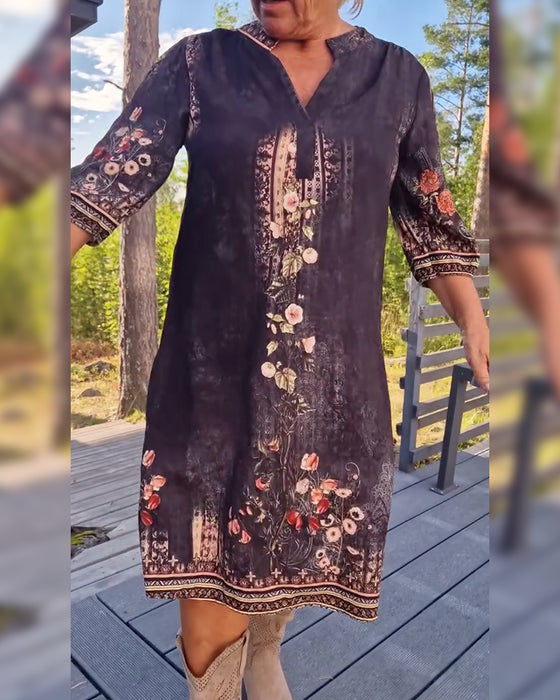 Kleid V-Ausschnitt Blumenmuster