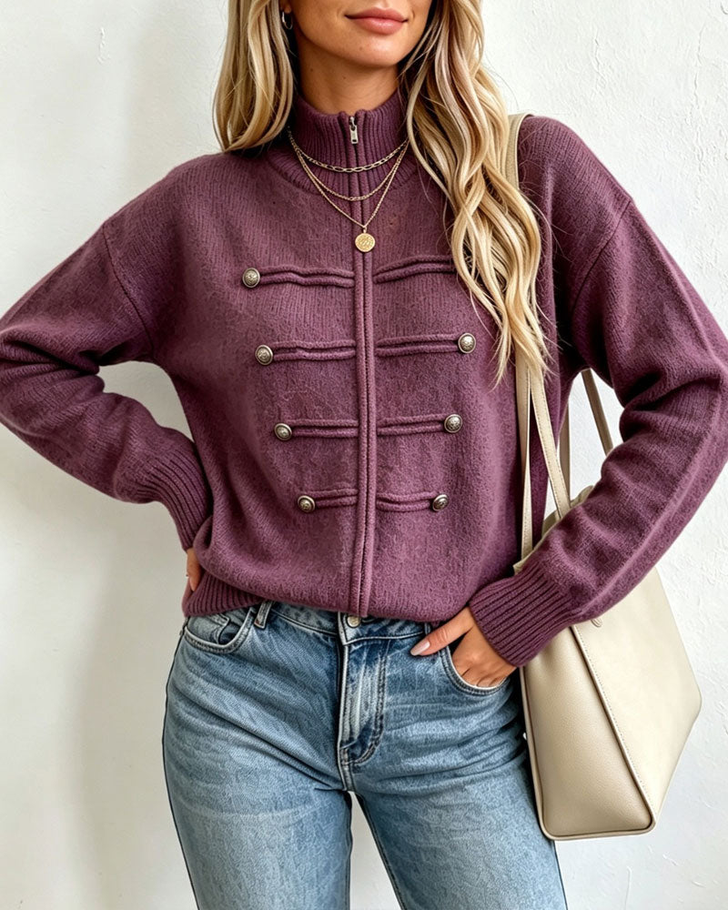 Cardigan Mandarin Kragen Mode Reißverschluss Gestrickt