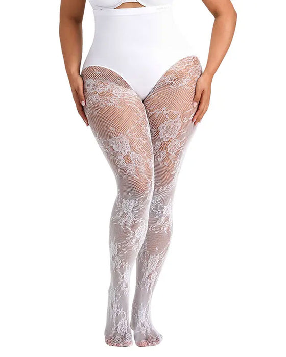 Damen-Shape-Strumpfhose mit hohem Bund und Blumen-Spitze