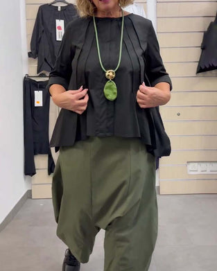 Top Unregelmäßiger Saum Plissiert Rundhals