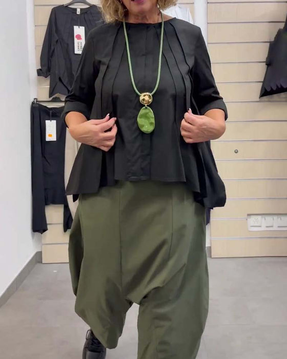 Top Unregelmäßiger Saum Plissiert Rundhals