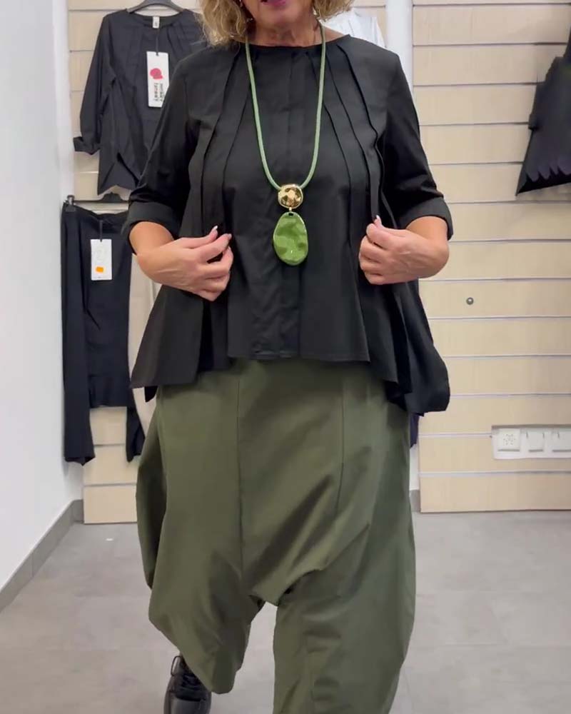 Top Unregelmäßiger Saum Plissiert Rundhals