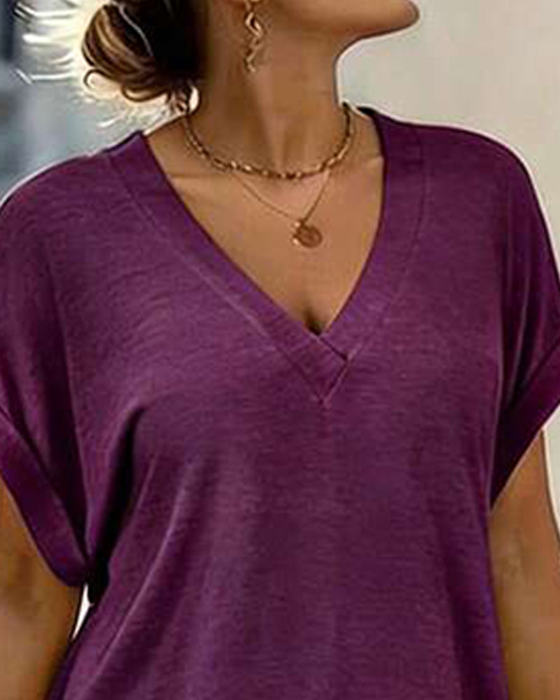 Kleid V-Ausschnitt Kurzarm T-Shirt