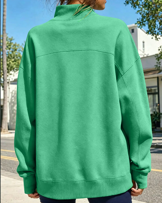 Sweatshirt Hoher Hals Abgesenkte Schulter Unifarben