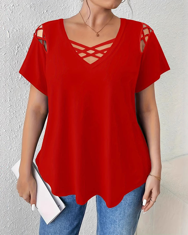 T-Shirt Einfarbig Kurzarm Überkreuzträger