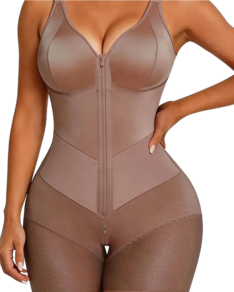 Damen Reißverschluss Spitze Bauchkontrolle Shapewear Bodysuit