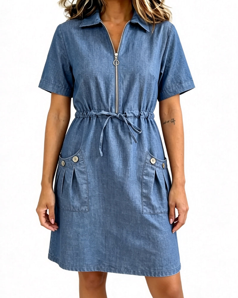 Kleid Halbreißverschluss Revers Casual