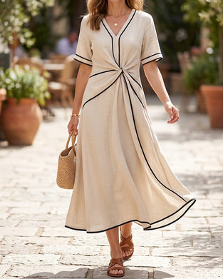 Kleid V-Ausschnitt Twist Linie Weiter Rock