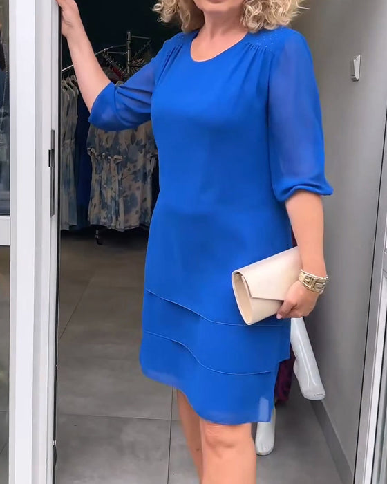 Kleid Halbärmel Rundhals Doppellag Gestuft