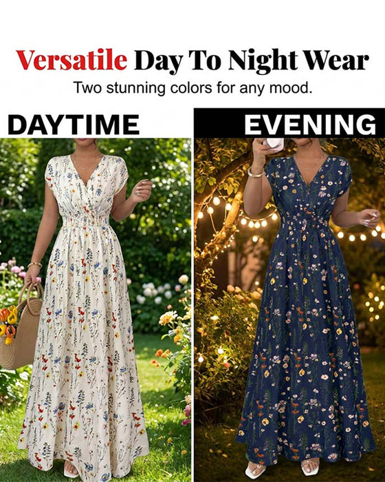 Lässiges Bedrucktes Maxikleid Mit V-Ausschnitt