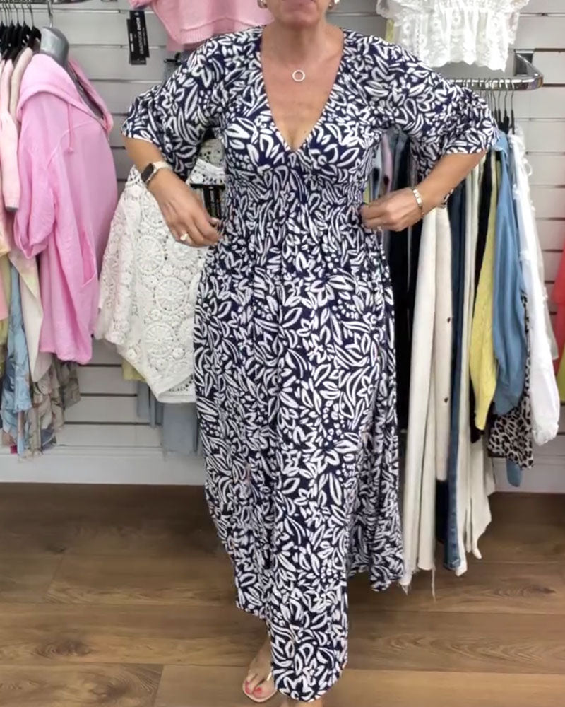 Kleid Abstrakter Druck V-Ausschnitt