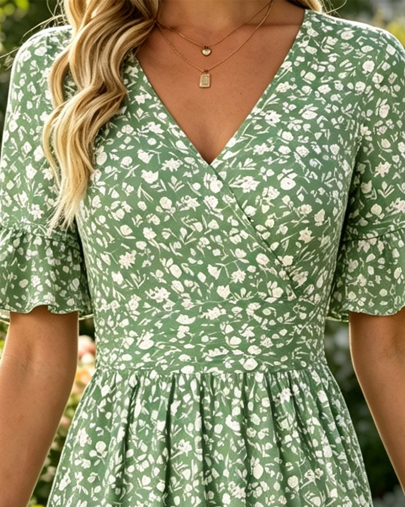 Kleid Taille Binden Blumig Rüsche Schlitz