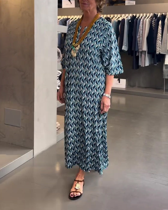 Kleid V-Ausschnitt Diamant Muster Gerade Locker