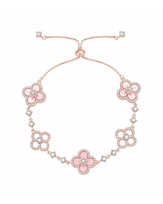 Ring & Armband Rosa Muschel Vierblättriges Kleeblatt
