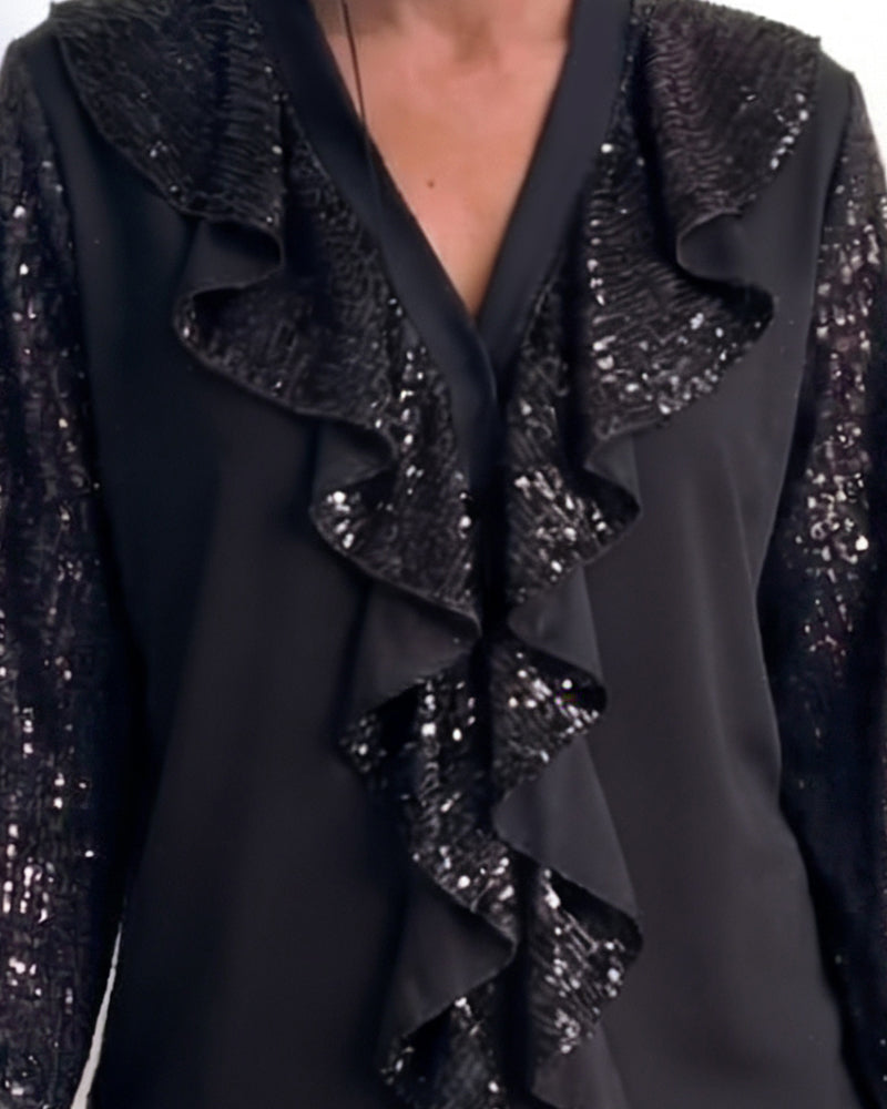 Kleid Rüschen V-Ausschnitt Glitzer