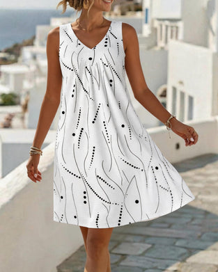 Kleid Ärmellos V Ausschnitt A-Linie Patchwork