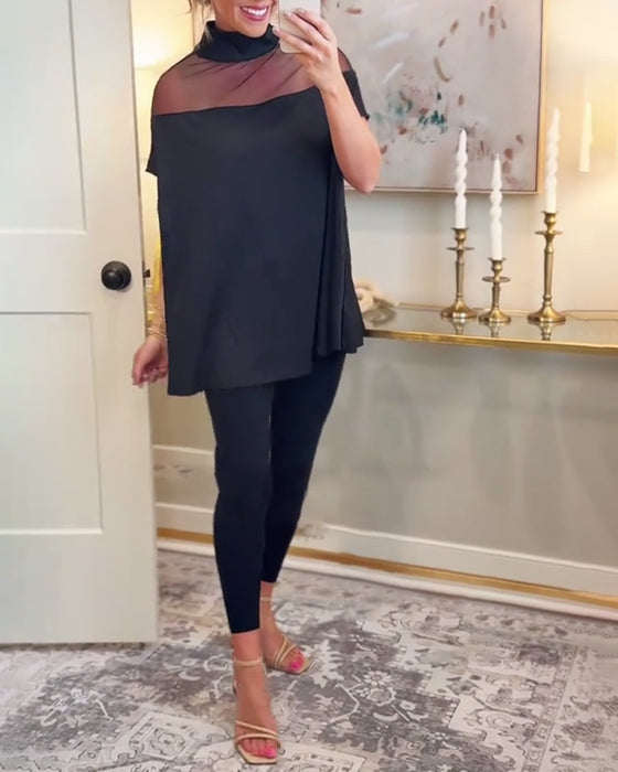 Elegantes, stylisches T-Shirt mit Mesh-Patchwork