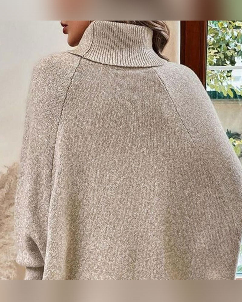 Pullover Turtleneck Unregelmäßig Zopf Knopf