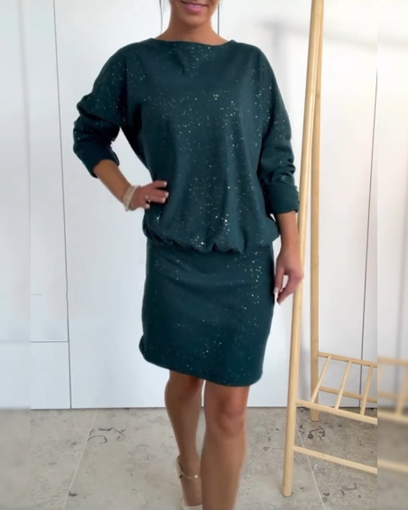 Kleid Runder Halsausschnitt Fein Glitzer Modisch