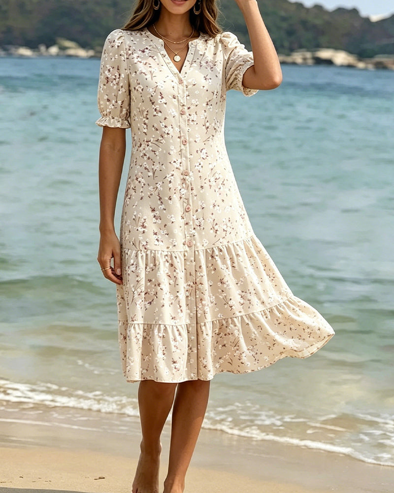 Kleid Blumen V-Ausschnitt Gestuft
