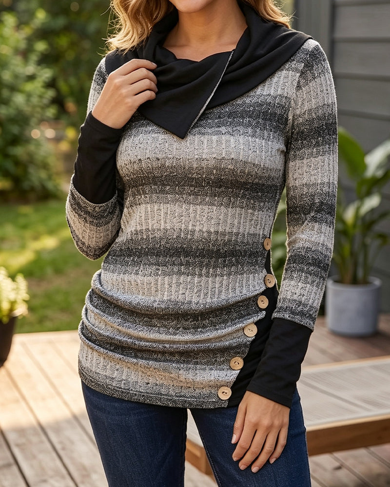 Sweatshirt Unregelmäßig Streifen Knopf