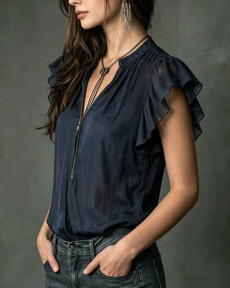 Bluse Schmetterlingsärmel Halbreißverschluss Designer