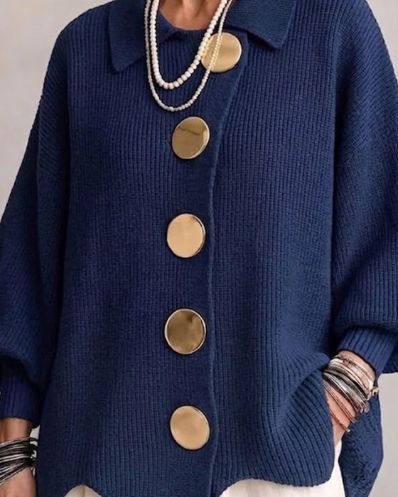Cardigan Großer Metallknopf Revers