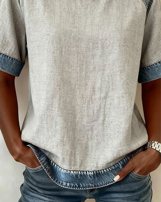 Top Denim Patchwork kurzärmlig