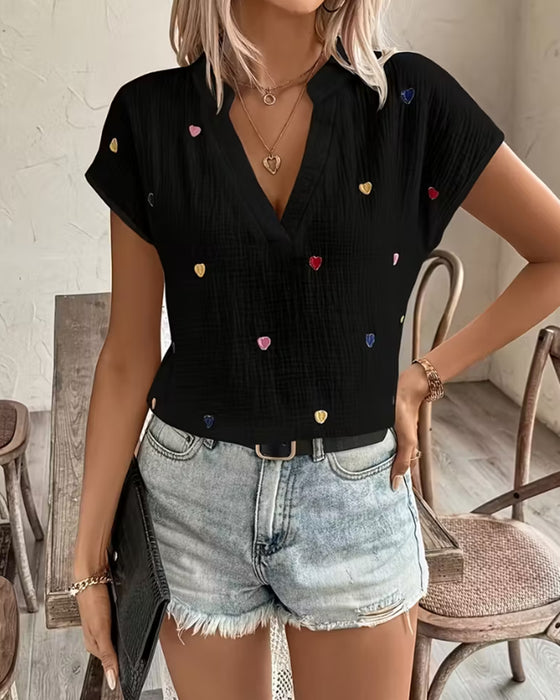 Bluse Liebe V-Ausschnitt Kurzarm