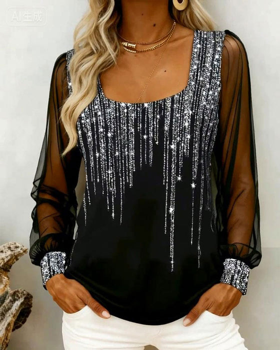 Modisches langärmliges Top mit Patchwork-Details