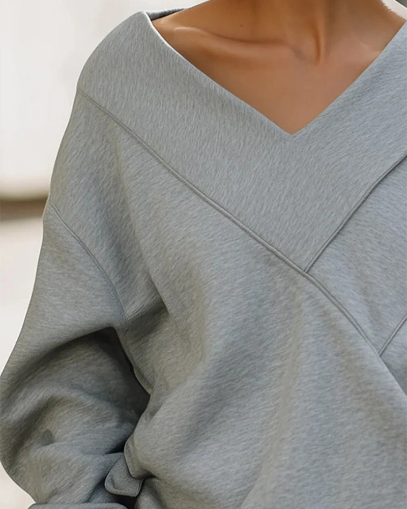 Sweatshirt schulterfrei V-Ausschnitt lässig