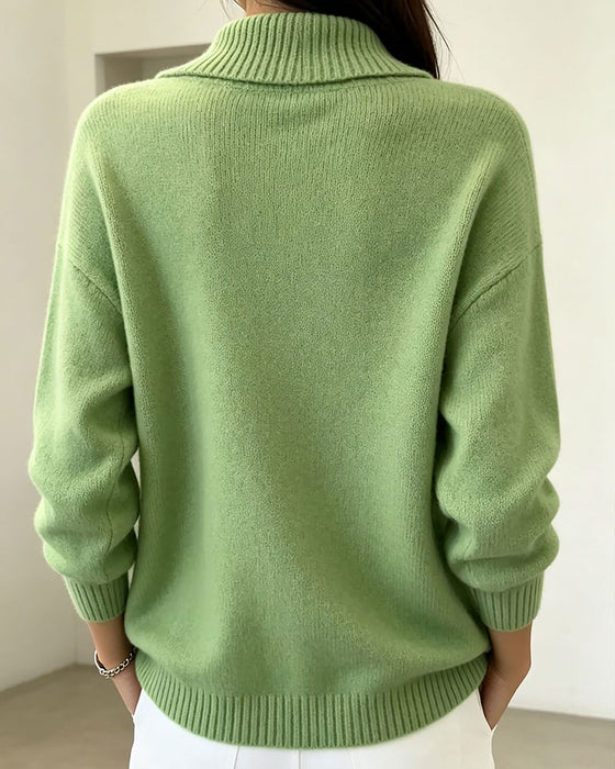 Pullover Diagonal Revers Knopf Einfarbig