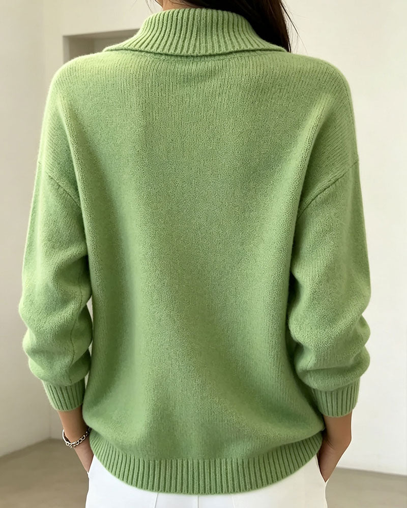 Pullover Diagonal Revers Knopf Einfarbig