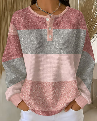 Sweatshirt Knopf Rundhals Farbblock