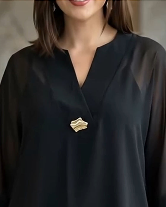 Bluse V-Ausschnitt Durchsichtig Gaze Locker