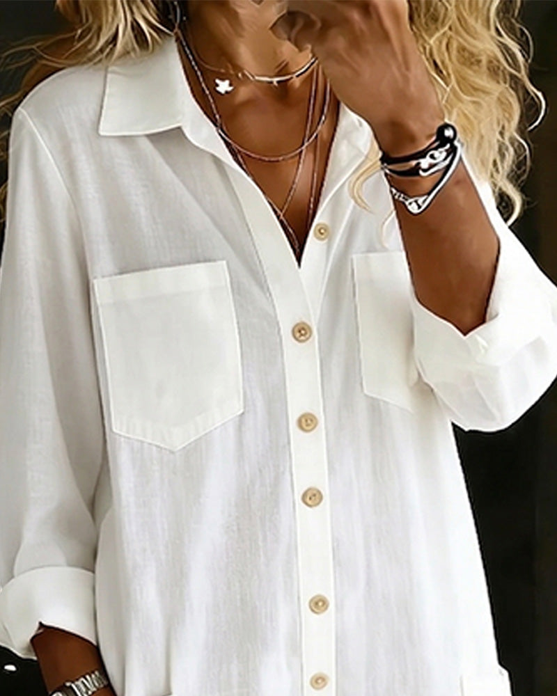 Jumpsuit 100% Baumwolle Reverskragen Casual Weites Bein