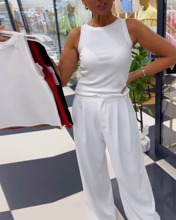Tanktop Ärmellos Unifarben Rundhals