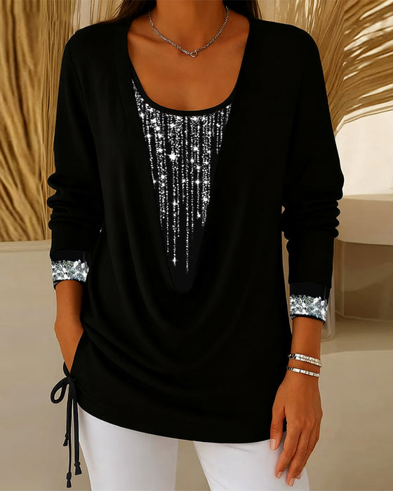 Top Dropkragen Feines Glitzern Falsch Zweiteilig