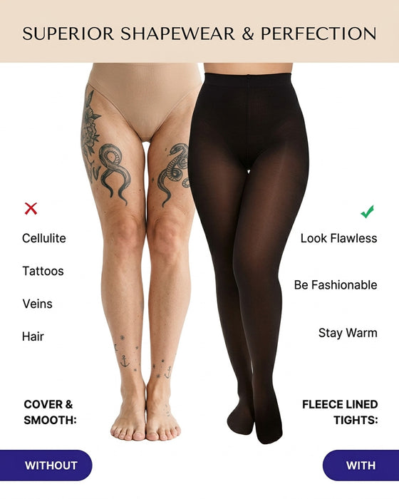 Transparentes Panel Mit Fleece-Gefütterter Strumpfhose Stay-Warm Bauchkontrolle Sheer-Effekt Strumpfhose Bodysuit Schwarz Basic