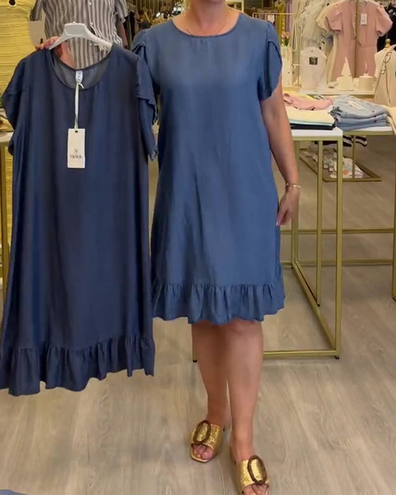 Kleid Lässig Denim Gerüscht