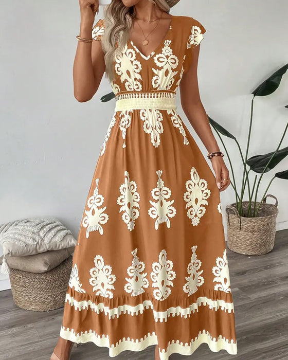 Lässiges Kleid Mit V-Ausschnitt Und Druckmuster