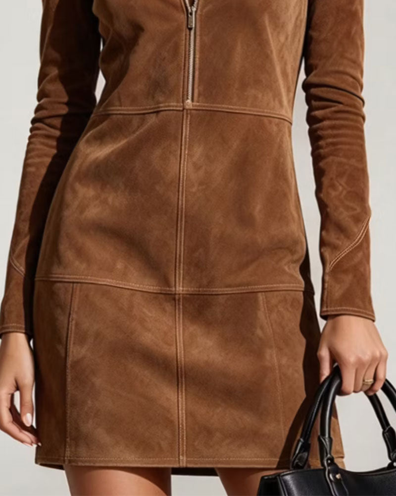 Kleid Revers Reißverschluss Langarm