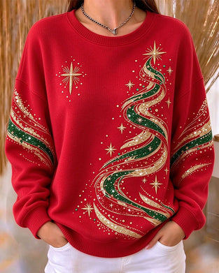 Sweatshirt Weihnachtsbaum Druck Langarm Locker