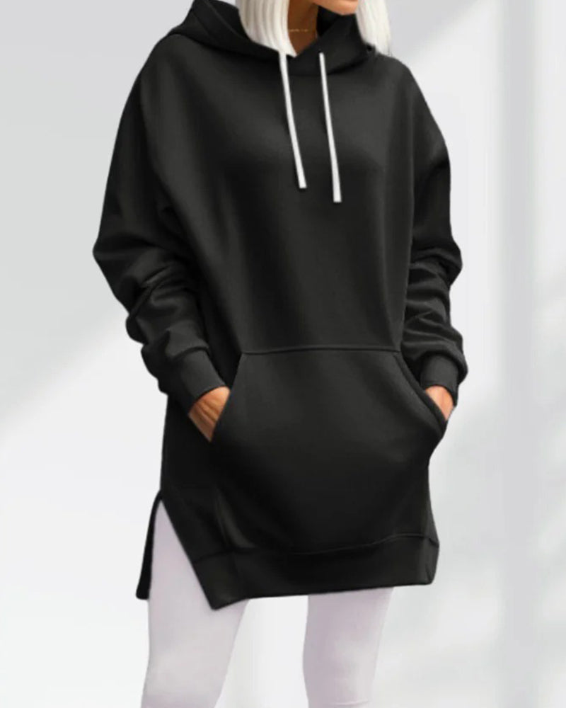 Hoodie Einfarbig Loose Fit Kordelzug